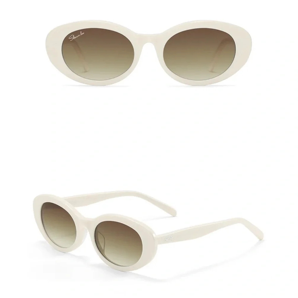 Shawn Lee Designer Cream White Oval Frame Sunglasses Y2K Retro Fashion Shades